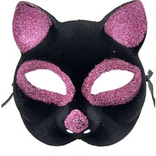 Ttt Siyah Renk Pembe Simli Kedi Maskesi-T