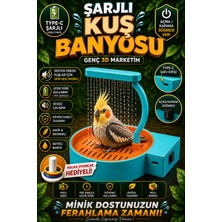 Genç 3D Type-C Şarjlı Otomatik Kuş Banyosu ve Kuş Duşu - Muhabbet Kuşu, Sultan Papağanı, Kanarya Için Devridaimli Su