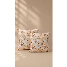 Yelay Home Çiçek Desenli Dekoratif Kırlent Kılıfı 2’li Set – Ekru & Taba