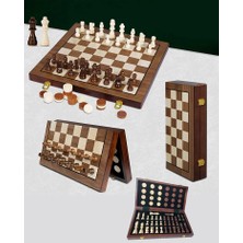 Magicool Ahşap Mıknatıslı Hazneli Satranç ve Dama Seti ALK4221