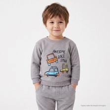 Hellobaby Erkek Bebek Sweatshirt Araba Baskılı Bisiklet Yaka Long Sleeve