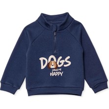 Hellobaby Erkek Bebek Sweatshirt Yazı Baskılı Fermuarlı Dik Yaka Long Sleeve