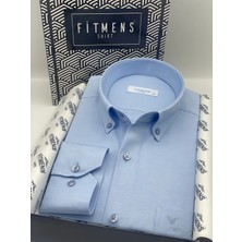 Fitmens Klasik Uzun Kol Pamuklu Yaka Düğmeli Hediye Kutulu Kolay Ütülenebilir Erkek Gömlek FS-003897 - Mavi