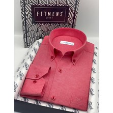 Fitmens Klasik Uzun Kol Pamuklu Yaka Düğmeli Hediye Kutulu Kolay Ütülenebilir Erkek Gömlek FS-003897 - Kırmızı