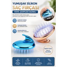 Ecuy Şampuan Hazneli Saç Yıkama Fırçası 100 ml Yumuşak Silikon Kafa Derisi Masaj Tarağı Duş Fırçası Gold