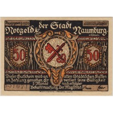 Banknoting Almanya 50 Pfennig 1920 Notgeld-Naumburg Şehri-Saale. Çil.