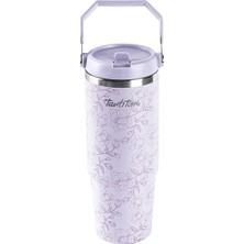 Tantitoni Tnt-Gıng V200DESMR-020-01-MOR Desenli Paslanmaz Çelik Tutmalı Pipetli Termos Bardak 900ML