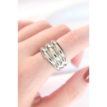 Silver Renk Ayarlanabilir Çizgili Bombe Yüzük 5886 - 4759-2691
