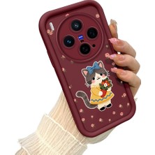 HONTINGA Vivo X300 ile Uyumlu Kılıf Kamera Koruyucu Basitlik Anti Düşme Kamera Korumalı Kedili Kılıf Bordo Desen Yumuşak Silikon Sevgili Çift Telefon Kılıfı Kadın ve Erkek Için Uygundur K2-7452