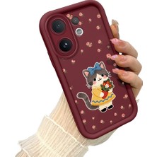HONTINGA Vıvo V60  ile Uyumlu Kılıf Kamera Koruyucu Basitlik Anti Düşme Kamera Korumalı Kedili Kılıf Bordo Desen Yumuşak Silikon Sevgili Çift Telefon Kılıfı Kadın ve Erkek Için Uygundur K2-7452