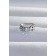 Pirinç Gümüş Renk Zirkon Taş Kaplama Earcuff Küpe 5886 - 9293-8866