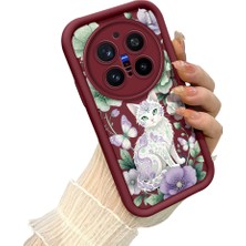 HONTINGA Vivo X200 Pro ile Uyumlu Kılıf Kamera Koruyucu Basitlik Anti Düşme Kamera Korumalı Kedili Kılıf Bordo Desen Yumuşak Silikon Sevgili Çift Telefon Kılıfı Kadın ve Erkek Için Uygundur K2-7452
