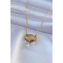 316L Çelik Gold Renk Lotus Model Zirkon Taşlı Kadın Kolye 5886 - 9847-5995