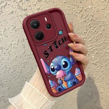 HONTINGA Xiaomi Redmi Note 14 ile Uyumlu Kılıf Kamera Koruyucu Basitlik Anti Düşme Kamera Korumalı Stitch Kılıf Bordo Desen Yumuşak Silikon Sevgili Çift Telefon Kılıfı Kadın ve Erkek Için Uygundur K2-7490
