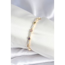 Pirinç Gold Renk Zirkon Taşlı Kadın Bileklik 5886 - 6531-3986
