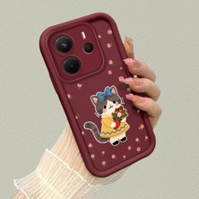 HONTINGA Xiaomi Redmi Note 14 ile Uyumlu Kılıf Kamera Koruyucu Basitlik Anti Düşme Kamera Korumalı Kedili Kılıf Bordo Desen Yumuşak Silikon Sevgili Çift Telefon Kılıfı Kadın ve Erkek Için Uygundur K2-7452