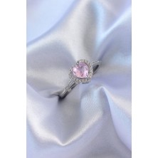 Gümüş Renk Pembe Zirkon Taşlı Kalp Charm Model Pirinç Kadın Yüzük 5886 - 8085-1503