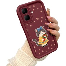 HONTINGA Infinix Smart 10 ile Uyumlu Kılıf Kamera Koruyucu Basitlik Anti Düşme Kamera Korumalı Kedili Kılıf Bordo Desen Yumuşak Silikon Sevgili Çift Telefon Kılıfı Kadın ve Erkek Için Uygundur K2-7452