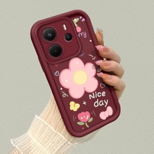 HONTINGA Xiaomi Redmi Note 14 ile Uyumlu Kılıf Kamera Koruyucu Basitlik Anti Düşme Kamera Korumalı Çiçekli Kılıf Bordo Desen Yumuşak Silikon Sevgili Çift Telefon Kılıfı Kadın ve Erkek Için Uygundur K2-7453
