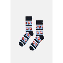 Happy Socks - Lacivert Noel Baba ve Çizgili Pamuklu Çorap