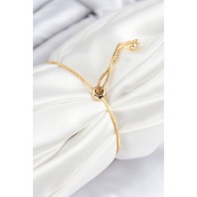 Pirinç Zirkon Taşlı Tennıs Model Gold Renk Asansörlü Kadın Bileklik 5886 - 9162-7538