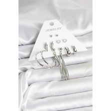 Gümüş Renk Pirinç 6 Çiftli Kadın Küpe Seti 5886 - 9902-7571