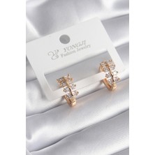 Pirinç Gold Renk Zirkon Taşlı Kadın Küpe 5886 - 7064-6750