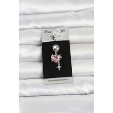 316L Cerrahi Çelik Pembe Zirkon Taşlı Model Göbek Piercing 5886 - 8630-1099