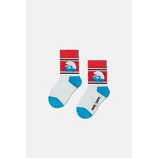 Happy Socks - 2-3 Yaş Beyaz Şirinler Desenli Çocuk Pamuklu Çorap