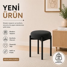Cemre Tekli Puf Tabure Bench Makyaj Sandalyesi Siyah Ayak