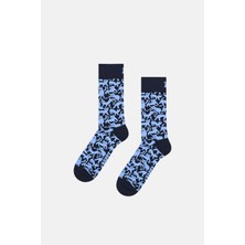 Happy Socks - Lacivert Kedi Desenli Pamuklu Çorap