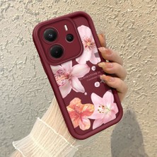 HONTINGA Xiaomi Redmi Note 14 ile Uyumlu Kılıf Kamera Koruyucu Basitlik Anti Düşme Kamera Korumalı Çiçekli Kılıf Bordo Desen Yumuşak Silikon Sevgili Çift Telefon Kılıfı Kadın ve Erkek Için Uygundur K2-7491