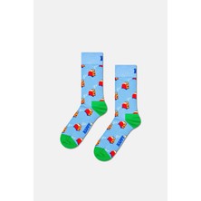 Happy Socks - Açık Mavi Tost Desenli Pamuklu Çorap