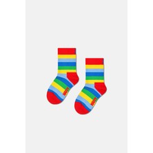 Happy Socks - Kırmızı Çizgi Desenli Çocuk Pamuklu Çorap