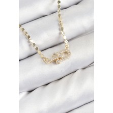 Pirinç Zirkon Taşlı Tifany Model Ezme Zincir Gold Renk Kadın Kolye 5886 - 3519-2274