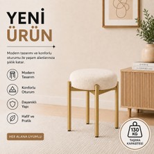 Cemre Tekli Puf Tabure Bench Makyaj Sandalyesi Gold Ayak