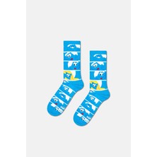 Happy Socks - Mavi Şirinler Desenli Pamuklu Çorap