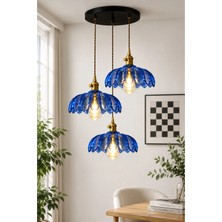 Luna Lighting Petra Model Safir Mavi Cam Klasik Sarkıt 3'lü Sarkıt Avize