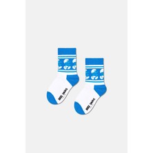 Happy Socks - 7-9 Yaş Şirinler Desenli Beyaz Çocuk Pamuklu Çorap