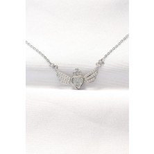316L Çelik Silver Renk Zirkon Taşlı Kalpli Kanat Kolye 5886 - 8218-6836