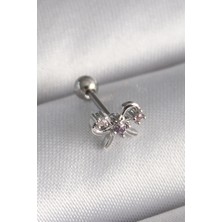 316L Çelik Gümüş Renk Zirkon Taşlı Kurdele Tragus Piercing 5886 - 7124-8935