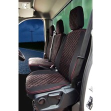 TeknoKapsül Ford Transit Tek Kabin 2014 Model ve Üzeri Ile Uyumlu Tay Tüyü Kumaş Araca Özel Oto Koltuk Kılıfı (Siyah Kırmızı)