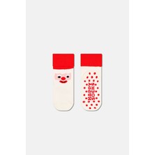 Happy Socks - Beyaz Noel Baba Desenli Kaydırmaz Çocuk Pamuklu Çorap