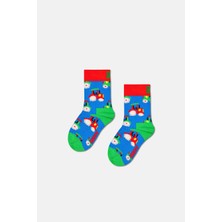 Happy Socks - Mavi Traktör Desenli Çocuk Pamuklu Çorap