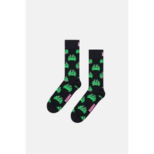 Happy Socks - Siyah Kurbağa Desenli Pamuklu Çorap