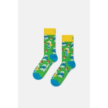 Happy Socks - Yeşil Şirinler Mantar Desenli Pamuklu Çorap