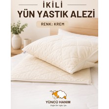 Yüncü Hanım Krem Renkli Kuzu Yünü Dolgulu Kapitoneli Yastık Alezi , Doğal Pamuk Kumaş 50X70 cm (2 Adet)