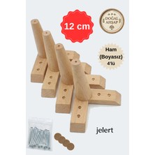 Jelert Masif Gürgen Ahşap 12 cm Ham-4'lü, Mobilya Yükseltme Ayağı, Robot Süpürge Uyumlu, 1. Sınıf Gürgen Ağacı, Kanepe Berjer Koltuk Tv Ünitesi Yükseltici Ayak