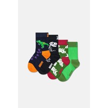 Happy Socks - Çok Renkli Çocuk 4’lü Dinozor Yeşil Pamuklu Çorap Seti