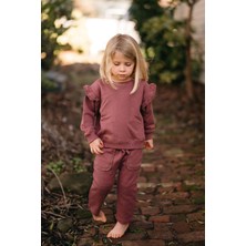 Antebies Organik Gots Sertifikalı Bordo, Dantel Detaylı, Uzun Kollu Bebek Sweatshirtü